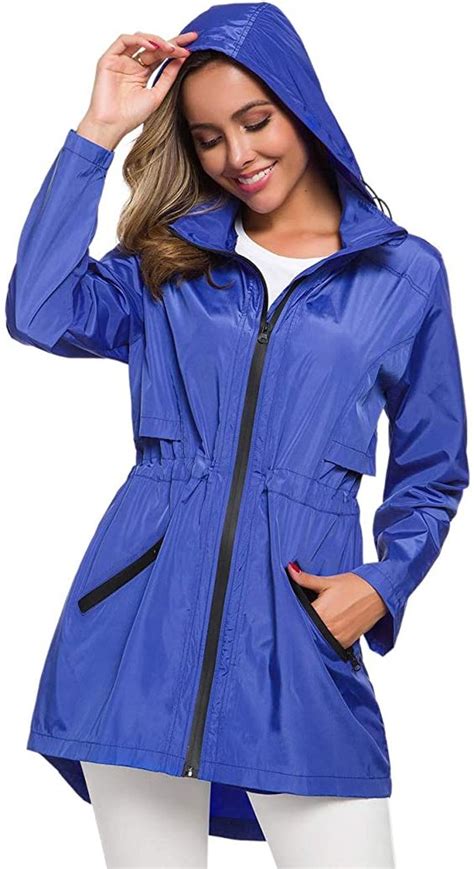 Avoogue Womens Long Raincoat With Hood Outdoor Lightweight Windbreaker