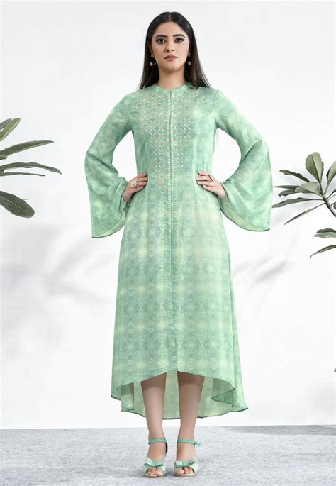 Light Green Cotton Readymade Kurti 155060 Kurti Designs Clothes For