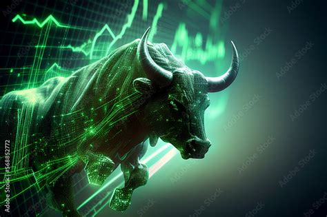 Stock Market Bull Market Trading Up Trend Of Graph Green Background