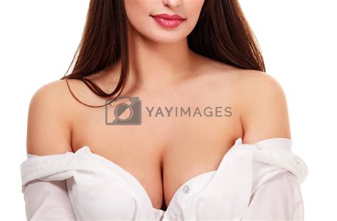 sexy woman with big boobs is about to undress isolated on white by nobilior vectors