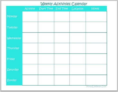 School Activity Calendar Template Download Free Apps Filecloudwindows