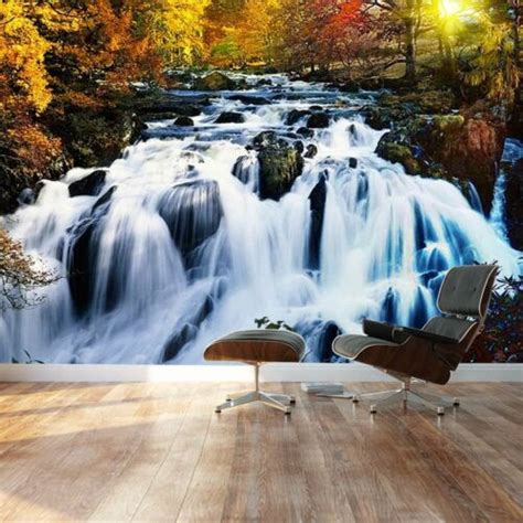 Wall26 Autumn Forest With A Rocky Waterfall Wall Mural 66x96
