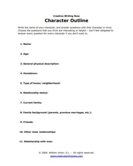 Character Outline Character Graphic Character Profile Writing