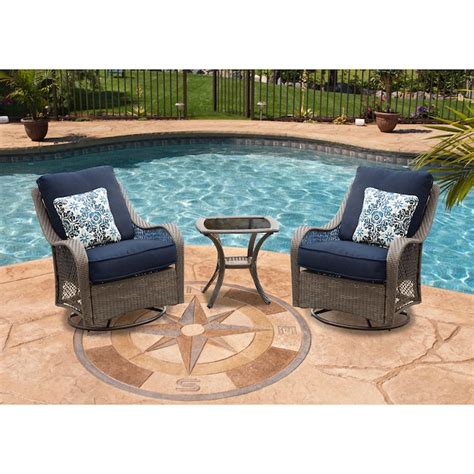 Hanover Orleans 3 Piece Wicker Patio Conversation Set With Blue