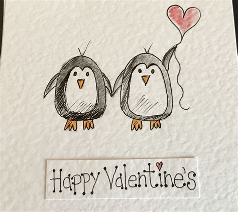 Hand Illustrated Penguin Valentines Card Valentine Cards Handmade Valentines Cards Handmade