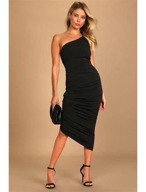 Buy Lulus Total Appeal Black Ruched One Shoulder Bodycon Midi Dress Online Topofstyle