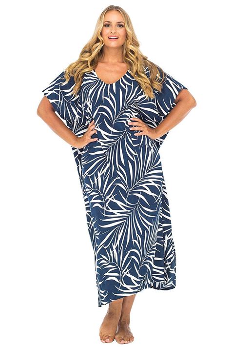 Tropical Print Plus Size Long Maxi Dress Beach Cover Up Caftan Back