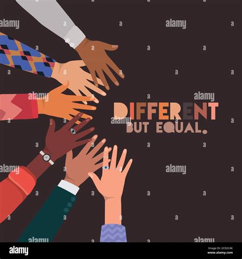 Diferente Pero Igual Y Diversidad Pieles Manos Tocando El Diseño Gente