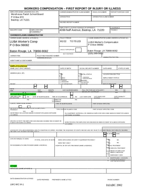 Workers Compensation First Report Of Injury Doc Template Pdffiller