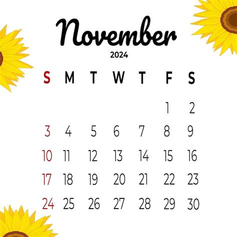 Calendário Novembro 2024 Com Flores Estéticas Vetor Premium