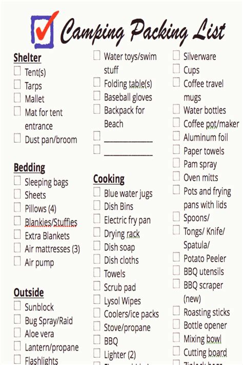 Family Camping Camping Checklist Printable Printable Word Searches
