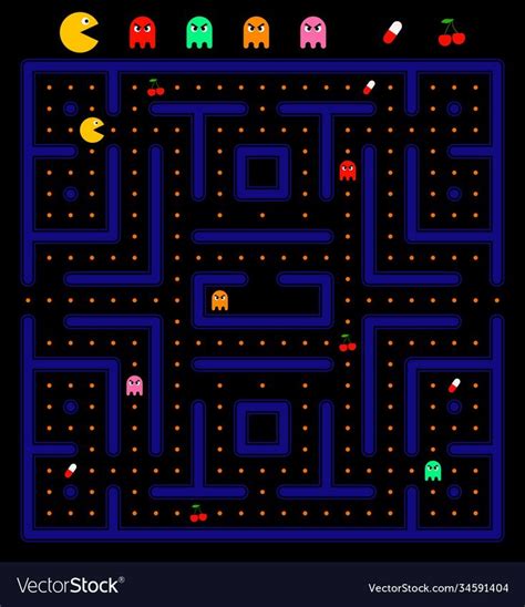 Pacman Game With Ghosts Pill And Cherry Maze And User Interface Video Game Download A Free