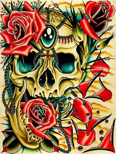 Petals By Tyler Bredeweg Skull Jewels Roses Tattoo Canvas Art Print