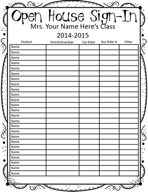 Editable Open House Sign In Sheet