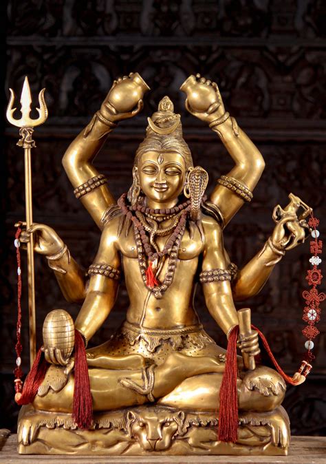 Sold Brass Abhisheka Shiva Statue With Six Arms With Trident Seated On Tiger Skin 31 149bs126