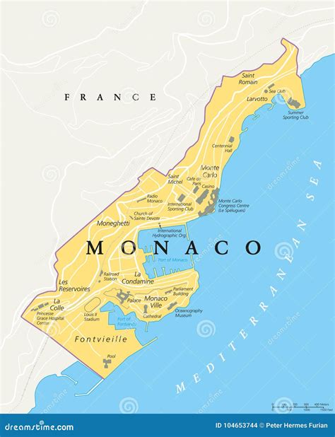 Monaco Political Map Stock Vector Illustration Of Atlas 104653744