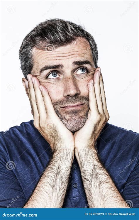 Contemplative Body Language For Thinking Middle Aged Handsome Bearded Man Stock Image