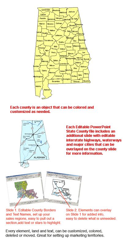 Alabama Editable US Detailed County And Highway PowerPoint Map MAPS