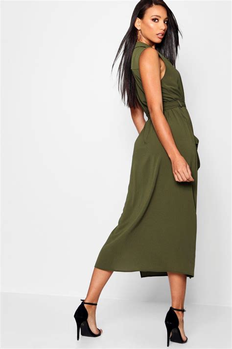 Boohoo Womens Paige Sleeveless Belted Midi Shirt Dress Ebay