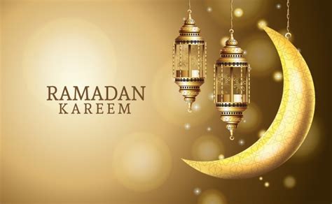 Premium Vector Ramadan Kareem Celebration With Lanterns Hanging And Moon