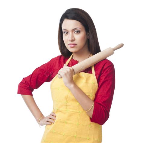 Woman Holding Rolling Pin Stock Photo Image Of Chores
