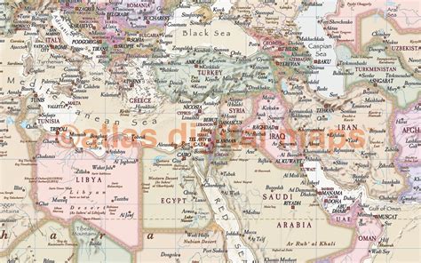 Antique Style Political Map Of The Middle East With Cream Ocean