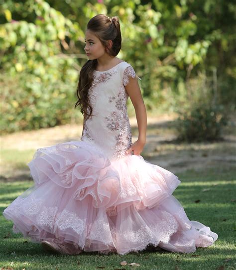 New Pink Flower Girl Dresses For Wedding Beading Lace Kids Dress For