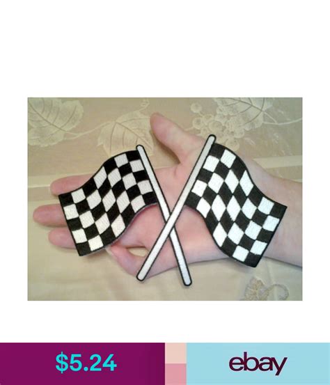 Racing Checkered Crossed Flags 6 Wide Iron On Patch Racing
