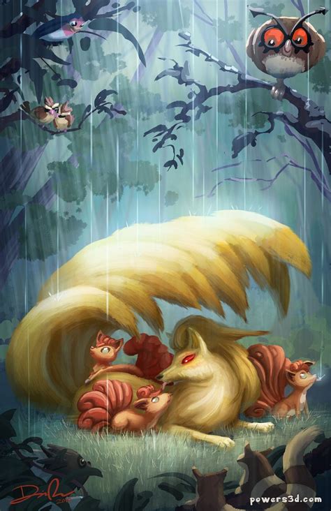 Ninetales And Vupix Rainy Day Art Print Etsy Pokemon Painting