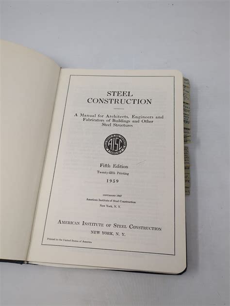 Aisc American Institute Steel Construction Manual 5th Edition 1959 25nd