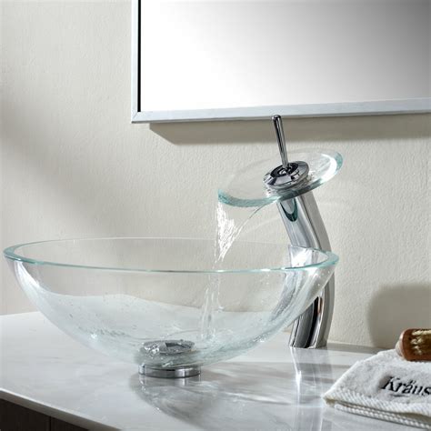 Kraus Crystal Clear Glass Vessel Sink And Waterfall Faucet And Reviews Wayfair