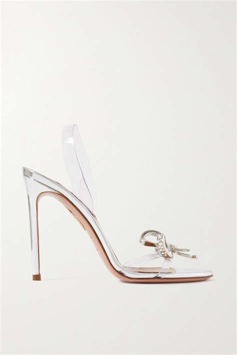 Buy Aquazzura Babe 105 Crystal Embellished Metallic Leather And Pvc Slingback Sandals Silver