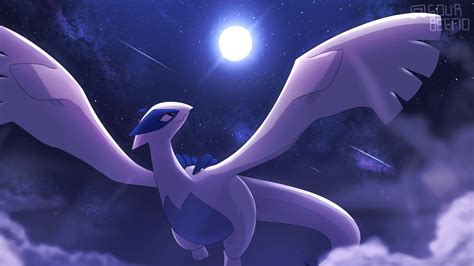 Download Grinning Lugia Stares At The Full Moon Wallpaper