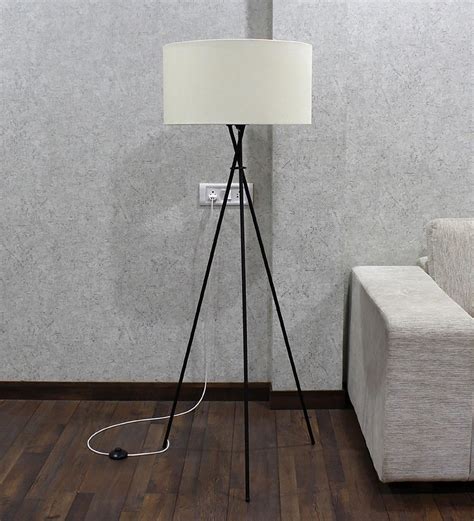 Buy White Fabric Shade Tripod Floor Lamp With Metal Base By Craftter