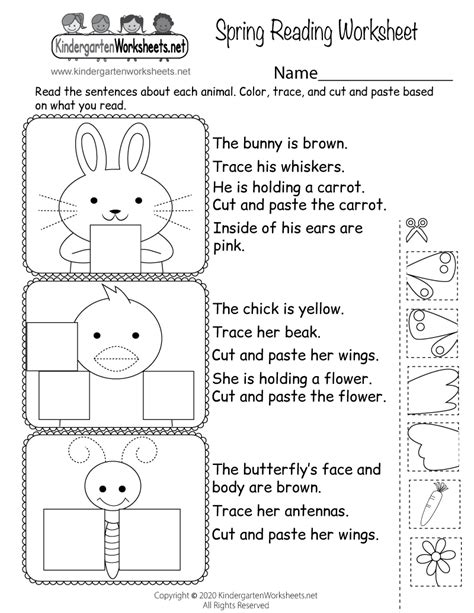 Spring Reading Comprehension Kindergarten Worksheet