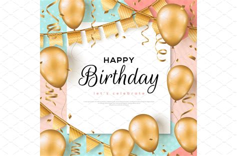 Happy Birthday Poster Graphic Objects ~ Creative Market