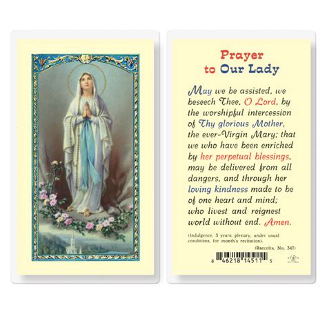 Our Lady Of Lourdes Blessed Virgin Mother Laminated Prayer Holy Card 25