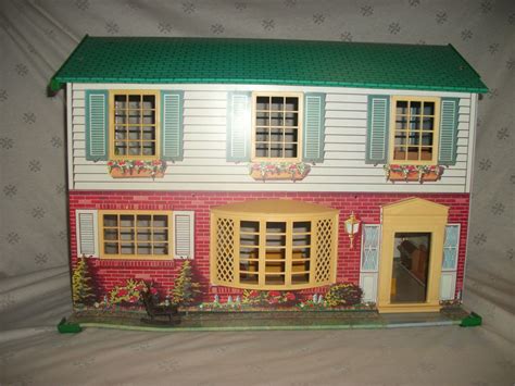 tin litho dollhouse 50s two story colonial etsy doll house tin house vintage websites
