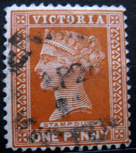 Australia Victoria One Penny Used Stamp Previously Hinged Was