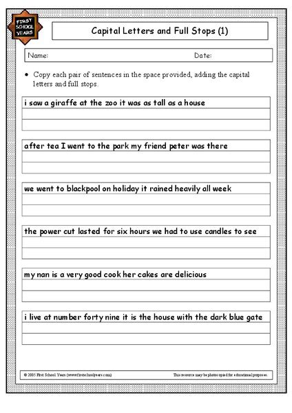 Capital Letters Worksheet 4th Grade