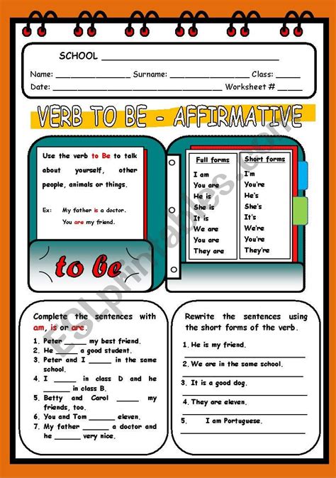 Verb To Be Affirmative Esl Worksheet By Evelinamaria