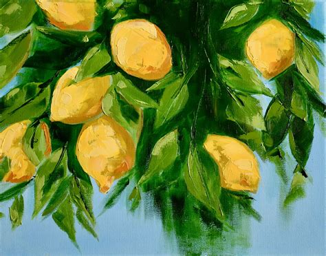 Lemon Tree Branch Painting Large Canvas Lemons Art Palette Etsy In