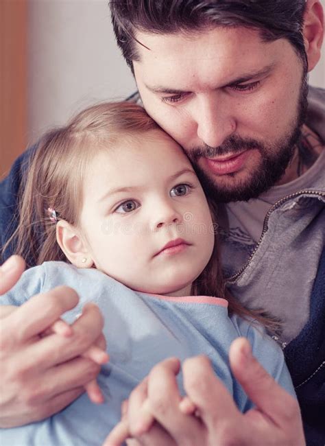 Gentle Hugs Dad With Daughter Tender Relationship Of Father To