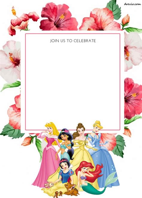printable disney princess floral invitation template