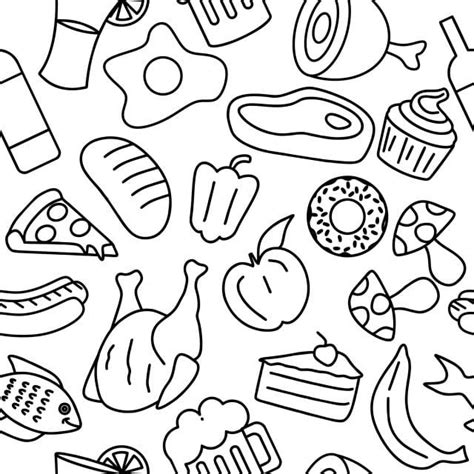 Food Doodle Seamless Pattern Vector Illustration Line Art Style Outline