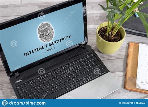 Internet Security Concept On A Laptop Stock Photo Image Of Finger