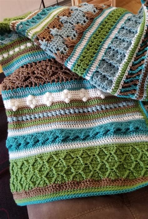 Crochet Afghan Lapghan Green Blue Brown Earth Tone Textured