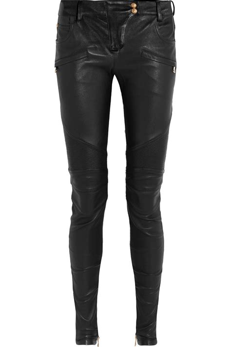 Lyst Balmain Moto Style Leather Skinny Pants In Black