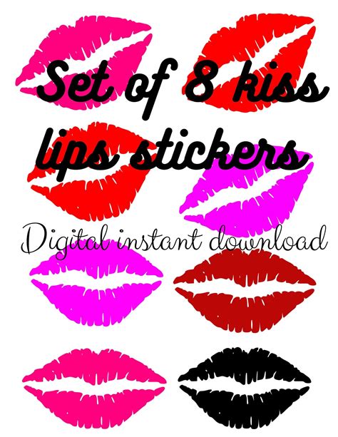 Set Of 8 Kiss Printable Stickers Kiss Stickerslip Etsy