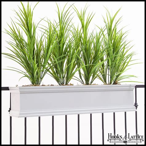 Balcony railing planters are available in varied sizes. Railing Planters, Deck Flower Boxes, Outdoor Fence Rail Planters